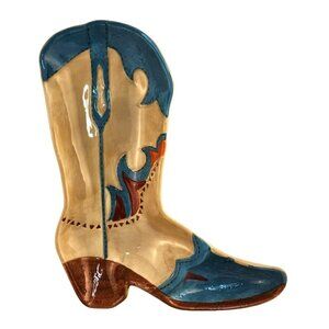 Cowboy Boot Serving Tray, Blue & Beige, Country Western Decorative Party Ware